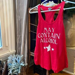 Red racerback tank July 4th - “may contain alcohol”